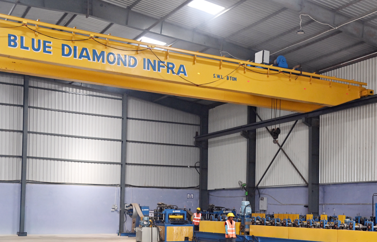 Blue Diamond Infra manufacturing facility with overhead crane